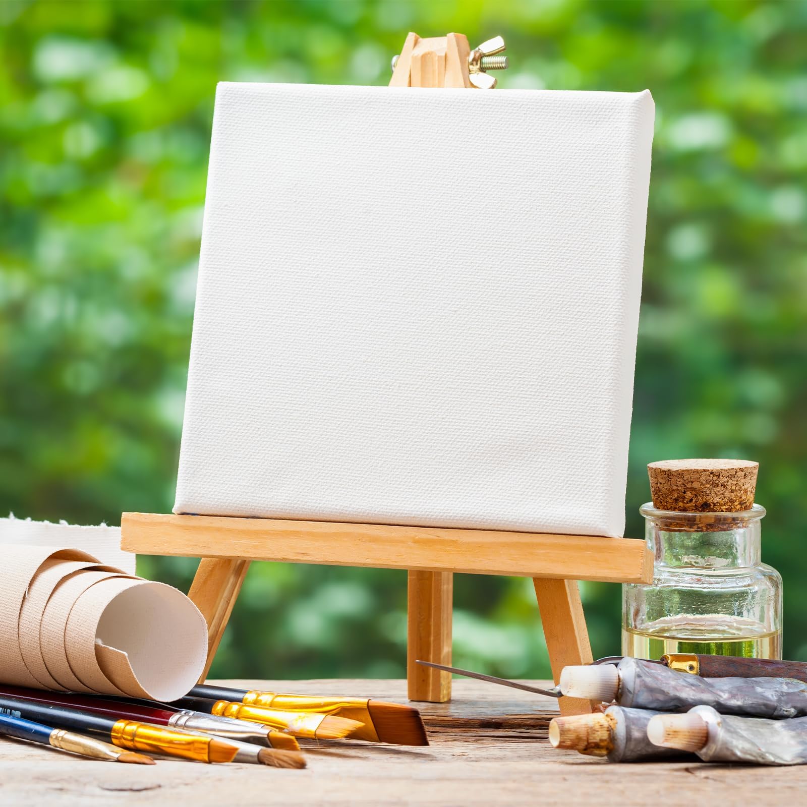 Lot de 32 Mini Chevalets en Bois avec Toiles Vierges 10x10 cm – Petits Chevalets d’Art Pliables pour Peinture Acrylique, Huile, Gouache, Ateliers DIY, Mariage et Décoration