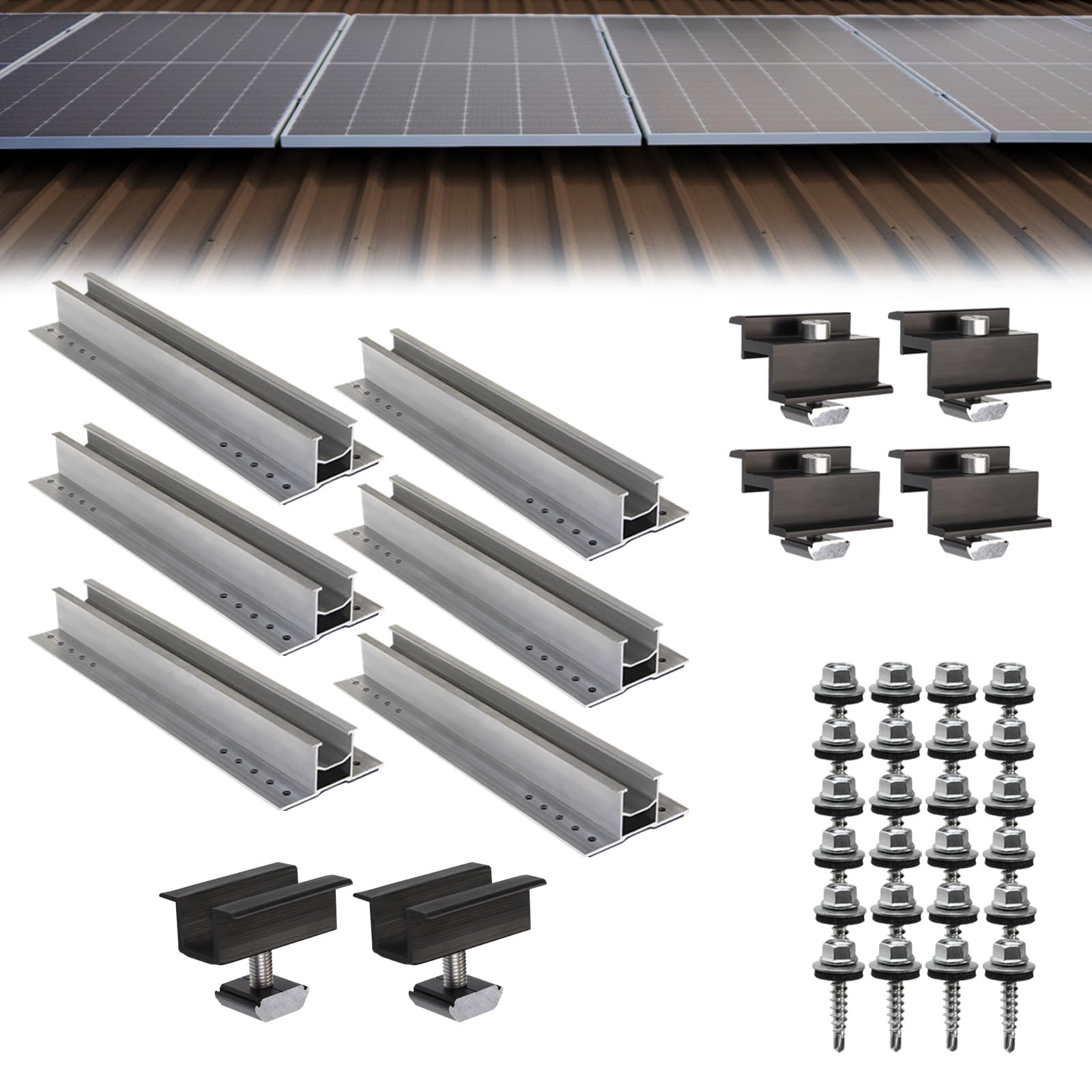 Photovoltaik Trapezblechdach Montageset für 2 Module | Privatkunden Steuersatz 0% | Befestigung Trapezblech Solarmodul Halterung PV Montagesystem Aluminium, Modulanordnung:Horizontal