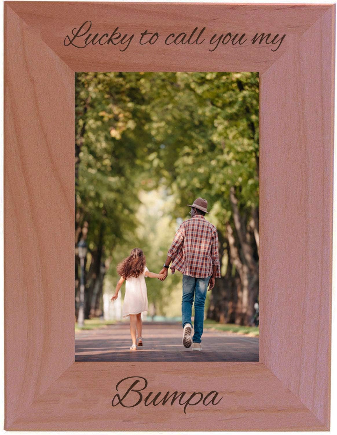 CustomGiftsNow Lucky to Call You My Bumpa Engraved Natural Alder Wood Hanging/Tabletop Picture Memory Family Memorial Photo Frame