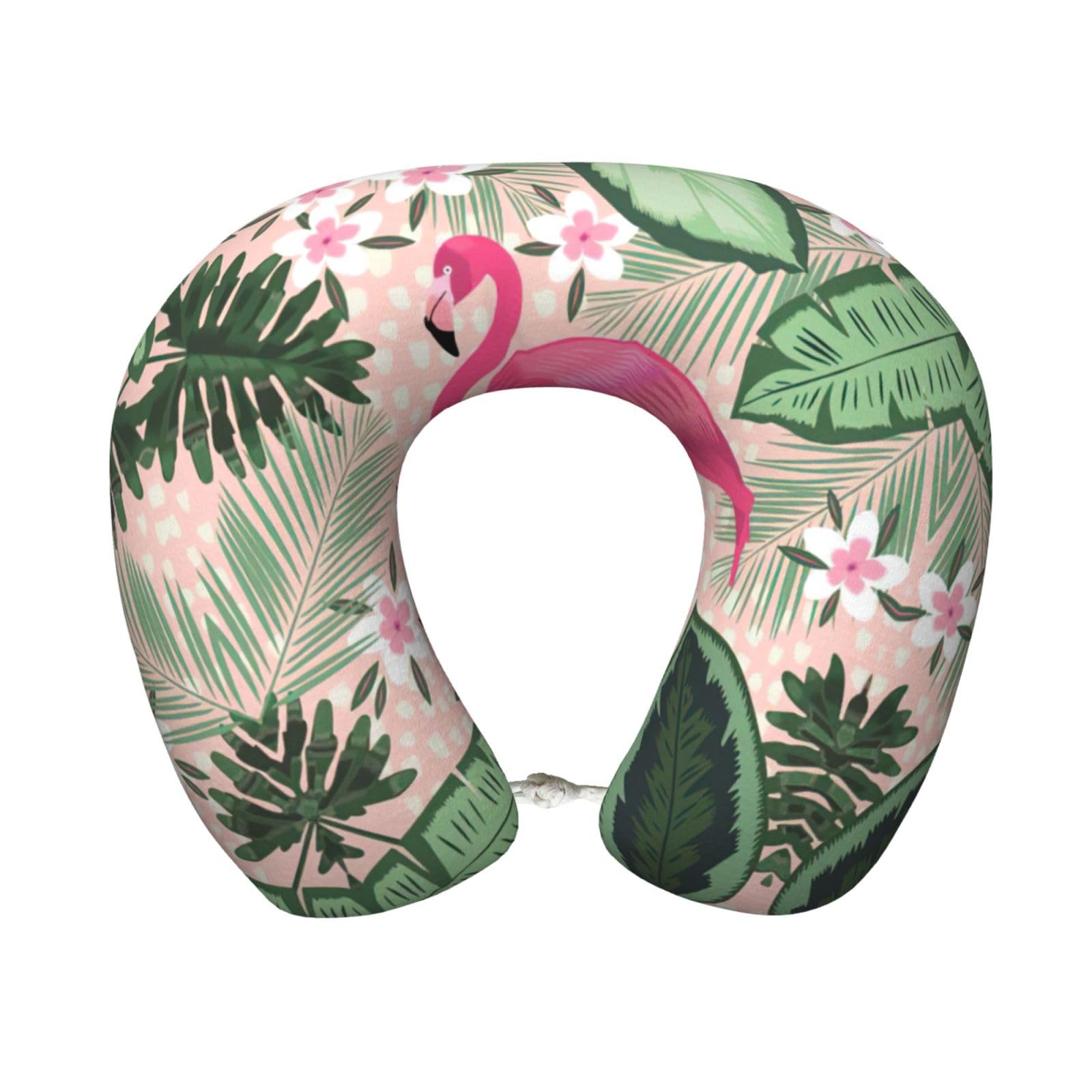 ASFgda U-Shape Memory Foam Flamingo Print Travel Pillow,Neck Support,Washable Cover For Airplane Car Home Office
