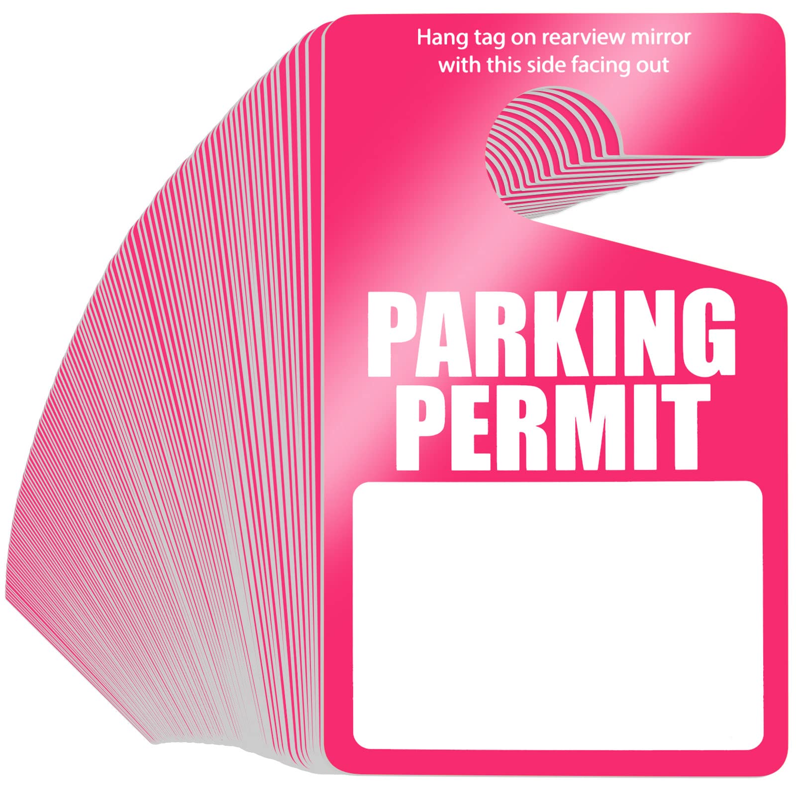 100 Pack Parking Permit Hang Tags Plastic Parking Placards PVC Hang Tag 3 x 5 Inch for Car Rear View Mirror(Hot Pink)