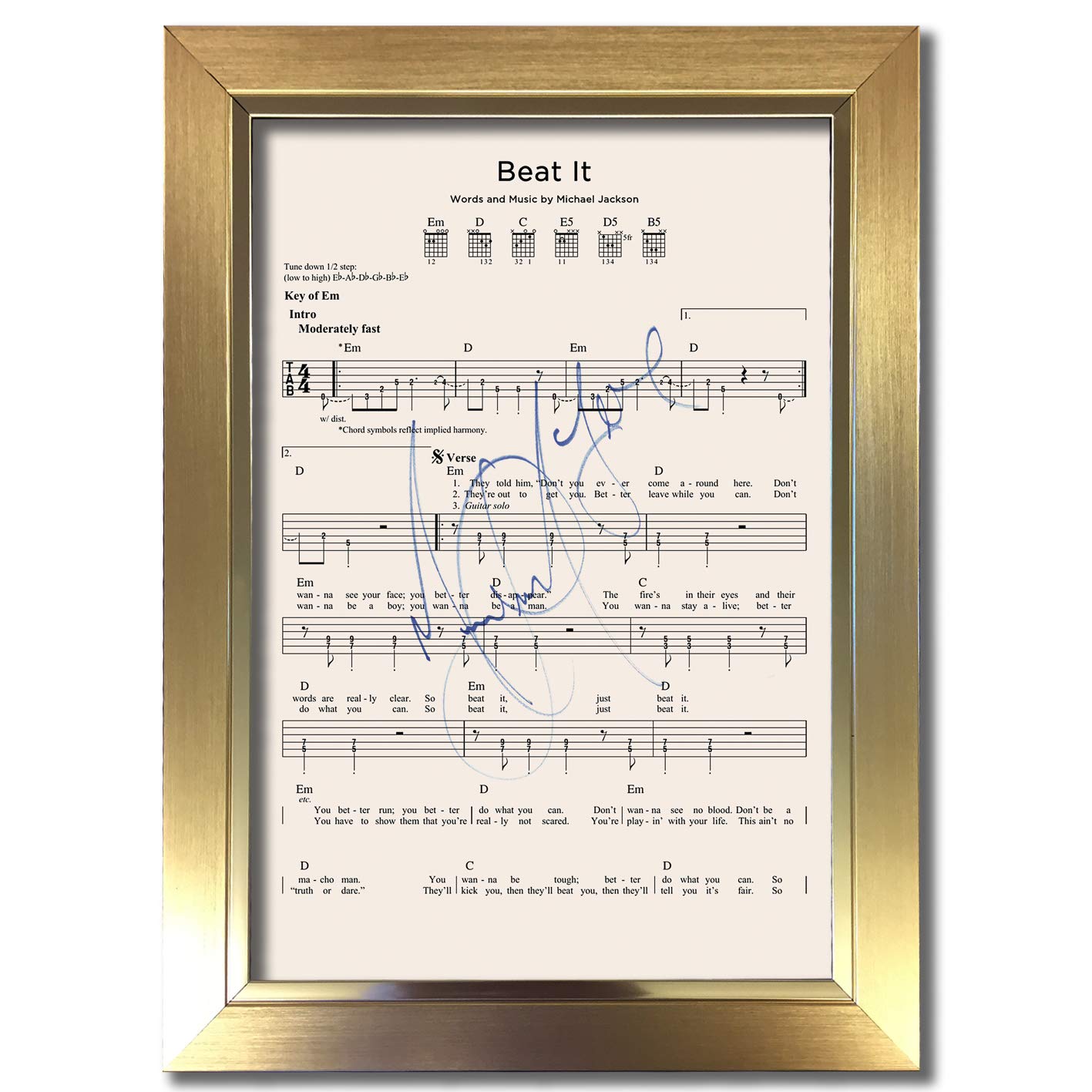 U've Been Framed Black,Gold #799 Michael Jackson Beat It Music Sheet Signed Autograph Mounted Photo Reproduction Print A4 Rare Perfect Birthday (297 X 210Mm) (Gold Frame)