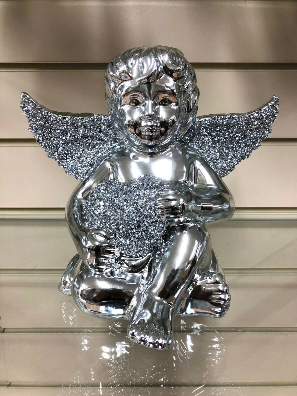Biznest CRUSHED DIAMOND ANGEL WINGS BOY CRYSTAL SILVER SPARKLE BLING ORNAMENT SHELVES