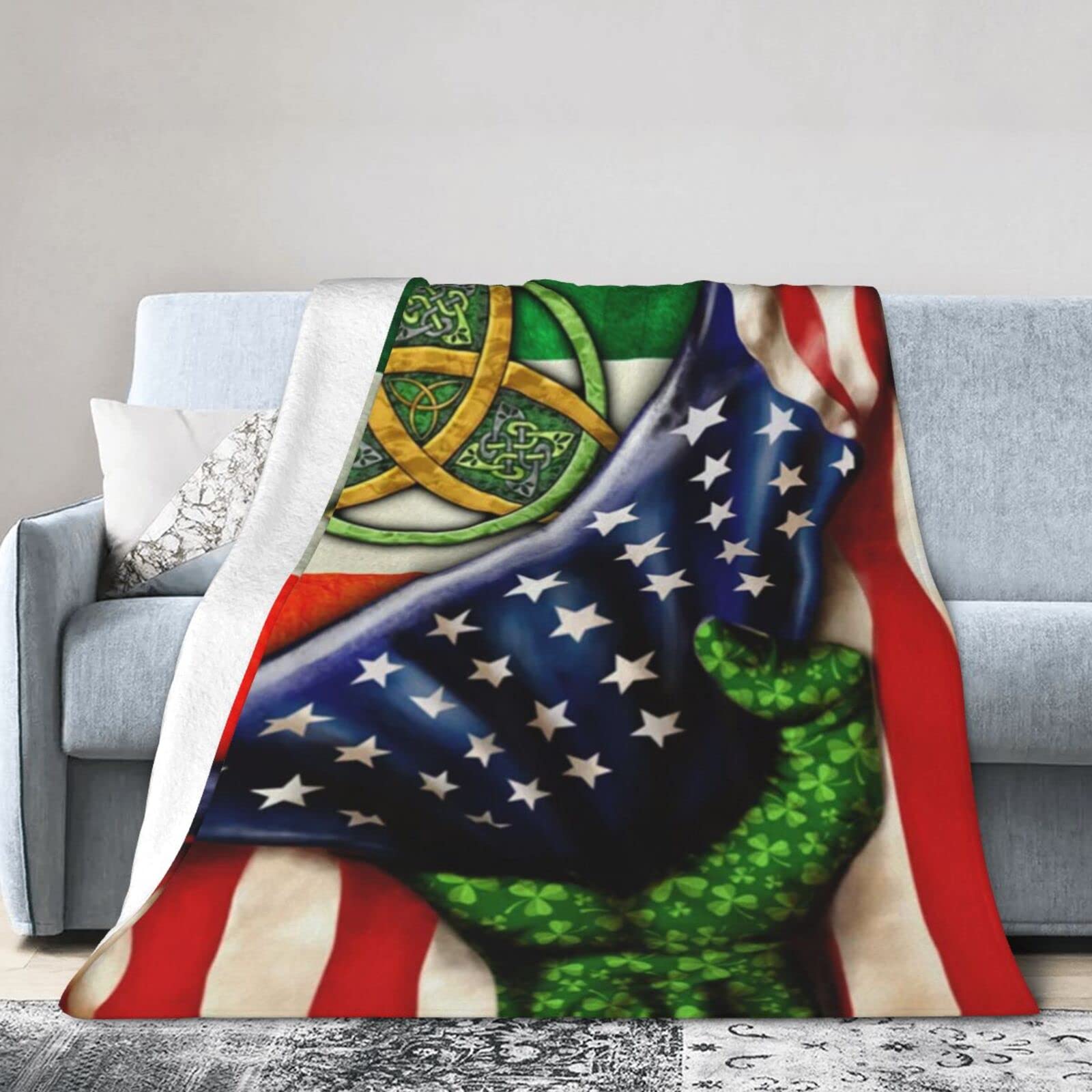 Lsjuee Flannel Fleece Blanket 60"X50" Irish American Celtic Trinity Knot Sofa Throw Blanket Weighted Ultra-Soft Travel Spring Blankets for Couple Keep Warm