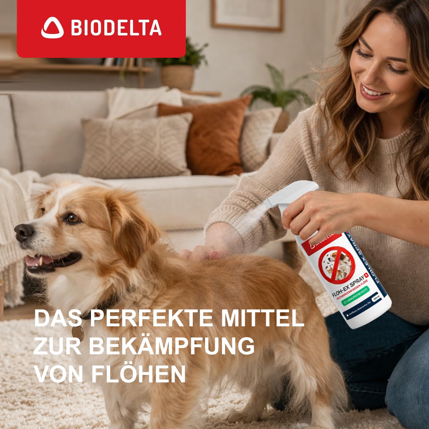 Biodelta Anti Flohspray 5L für Hund Katze - Floh-Ex Umgebungsspray Haustier Hundeflöhe Katzenflöhe bekämpfen bei akutem Befall & präventiv - Flöhe Spray Wohnung Möbel Bett - hochwirksam
