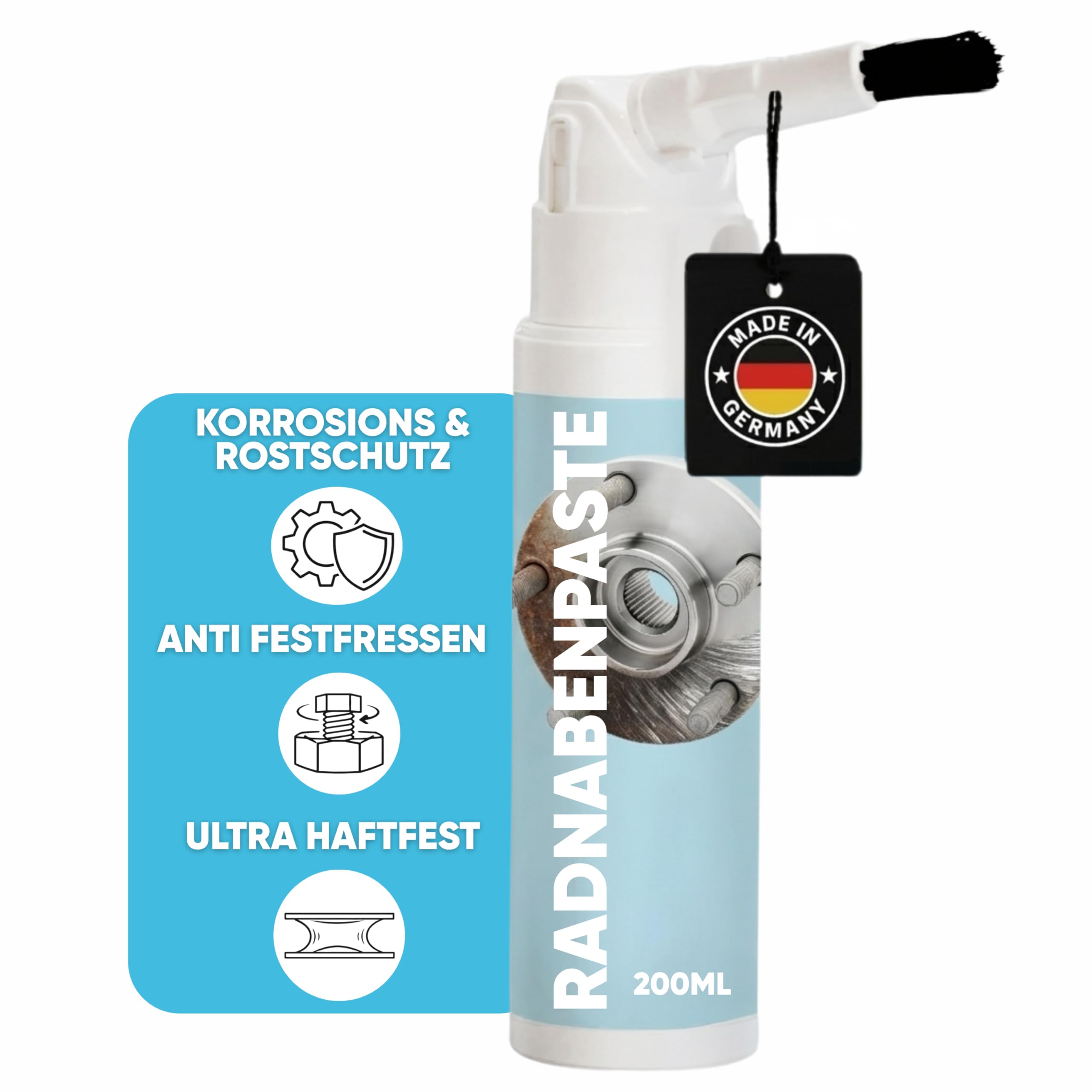 24SENDIT Radnabenpaste Keramikpaste 200ml mit Pinseldose – Rostschutz & Anti-Festfressen für einfachen Reifenwechsel nach dem Winter - extrem haftfest. Für Auto, Motorrad & LKW