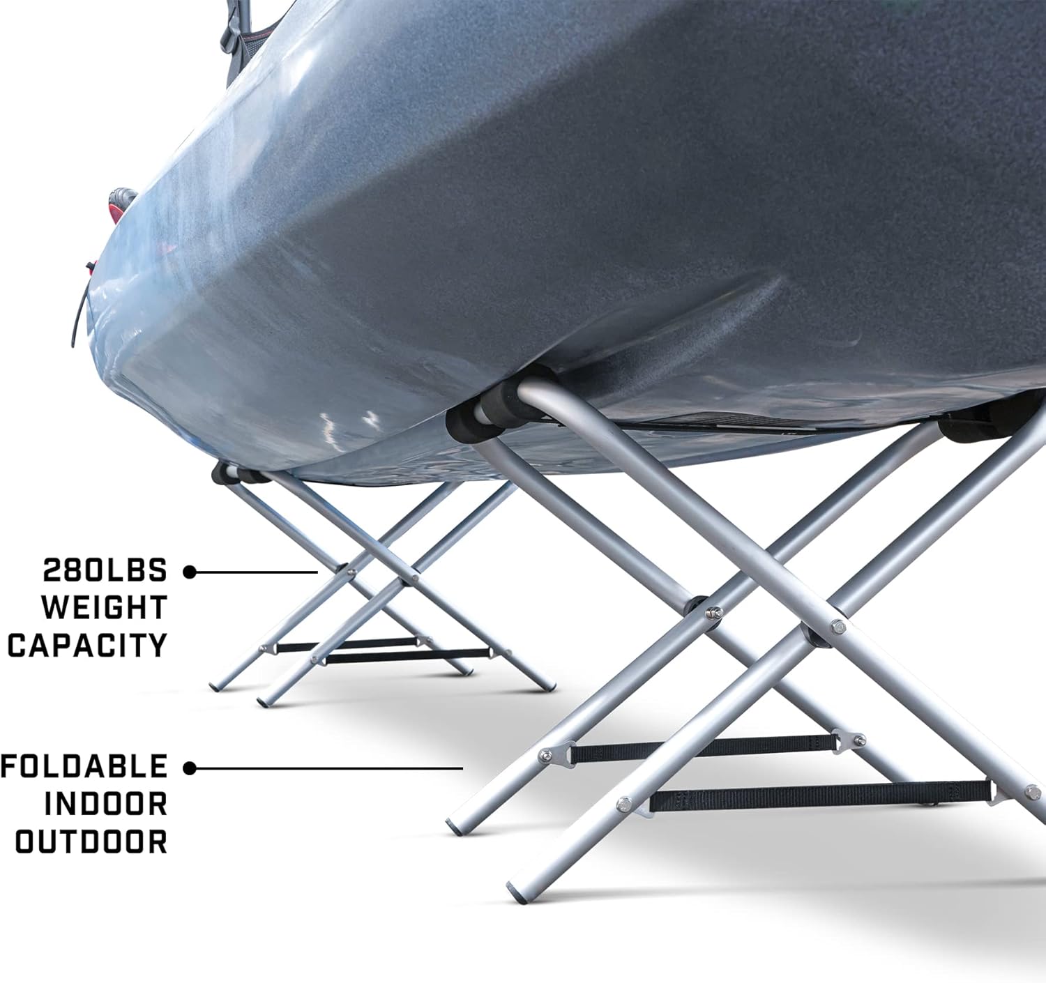 Vibe Aluminum Kayak Stands (2-Pack) – Heavy-Duty Folding Kayak Rack with Soft Cradle Straps – 280 lbs Capacity, Lightweight & Portable – Perfect for Rigging, Maintenance & Display