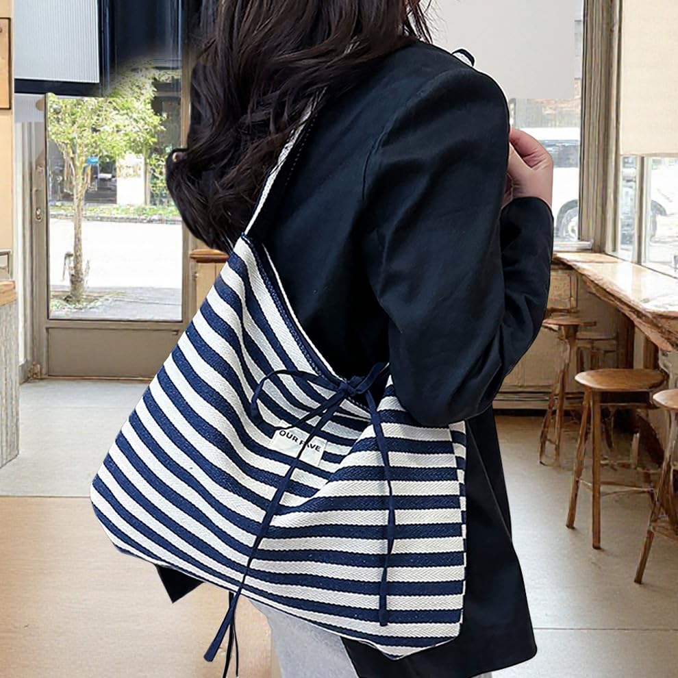 Bolso Tote de Lona a Rayas para Mujer miniatura 3
