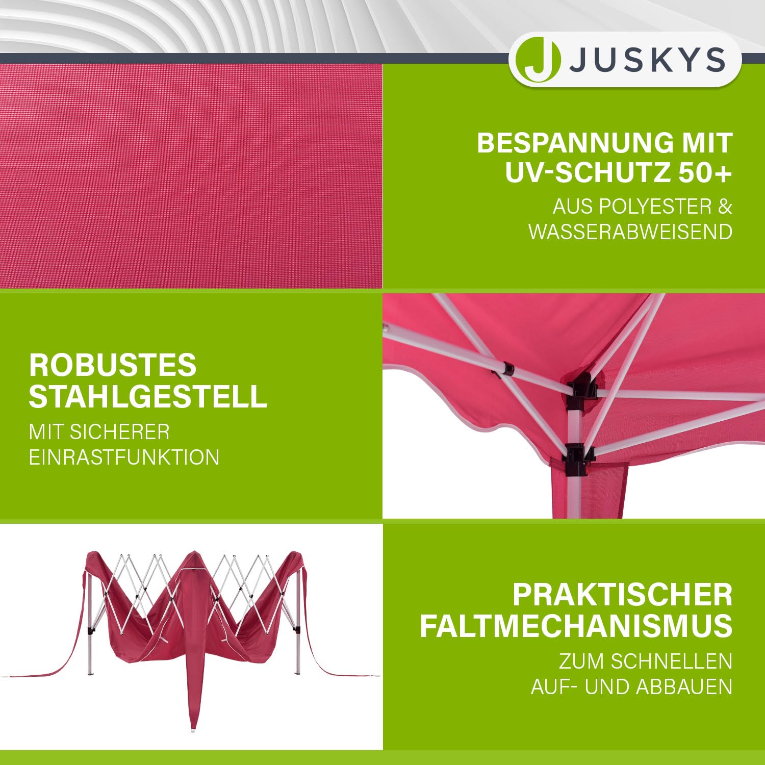 Juskys Vivara Vouwpaviljoen, 3 x 3 m, pop-up paviljoen, in hoogte verstelbaar, UV50 en waterafstotend, tuintent met tas, partytent voor tuin, rood