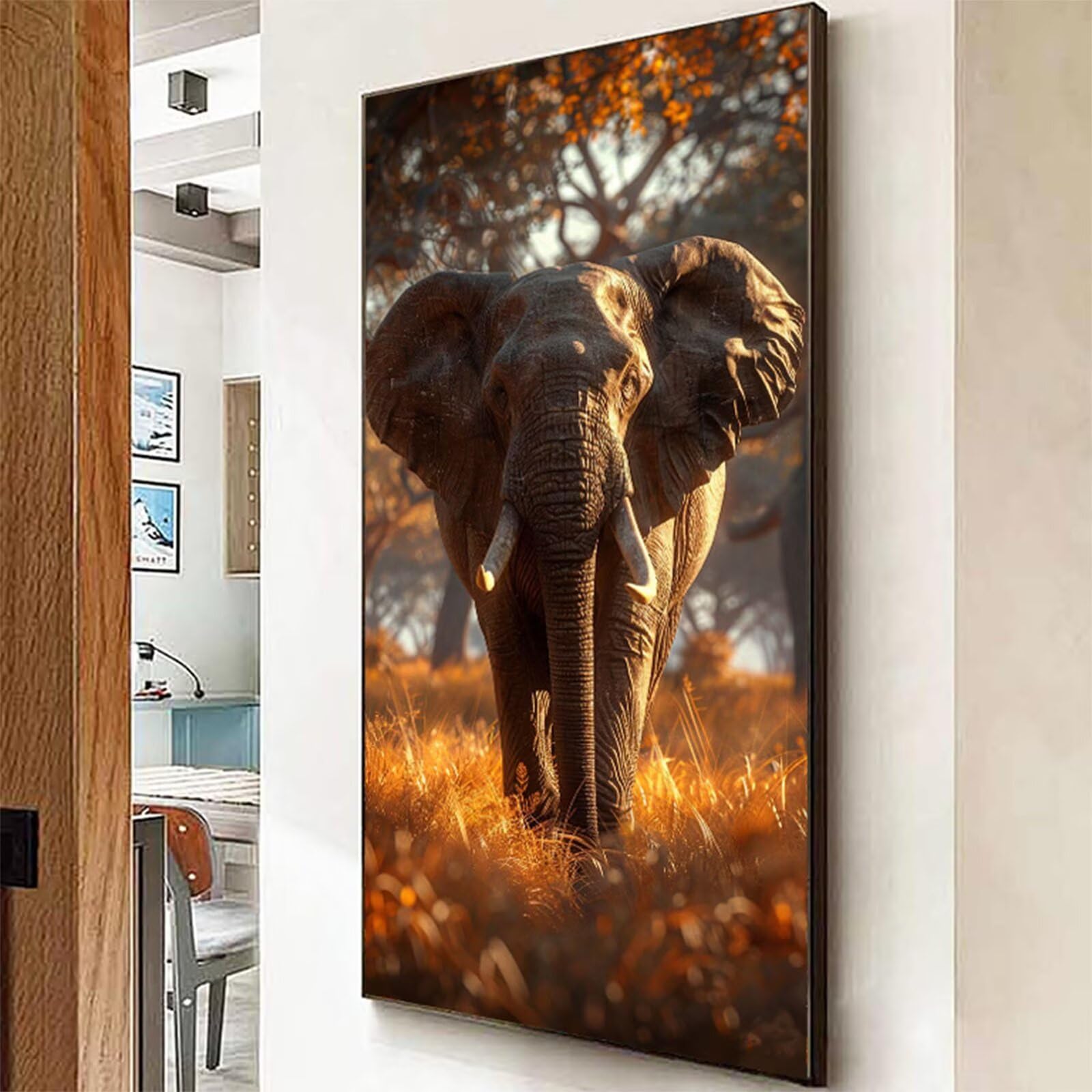 Diamond Painting Słoń Diamentowe Malarstwo Dorosły, 5D Diamentowe Rysunki Trawnik Obrazy Diamentowe, 50 x 100 cm Diamentowa Sztuka Haft Ścieg Krzyżowy Puzzle Rzemiosło Dziewczyna, Dekoracja ścienna J2