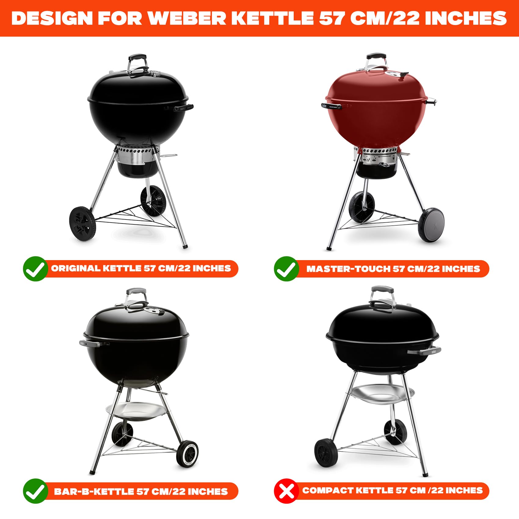 onlyfire Tablette de Table pour Barbecues, Table D'appoint en Acier Inoxydable pour Weber 57CM Grils de Charbon de Bois & Master-Touch Barbecue à Charbon, avec Support Porte Sopalin et 4 Crochets