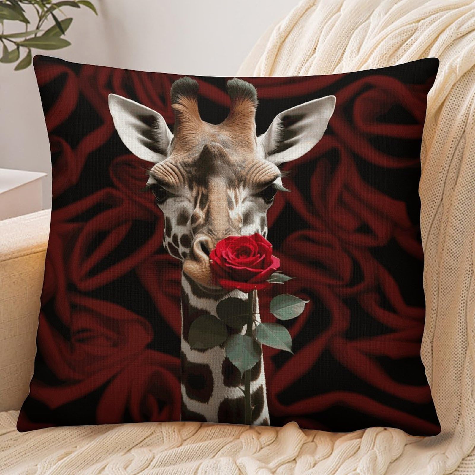 Fekiloot Style Giraffe Kissing Flower Pillowcase Pillow Sham Pillow Case
