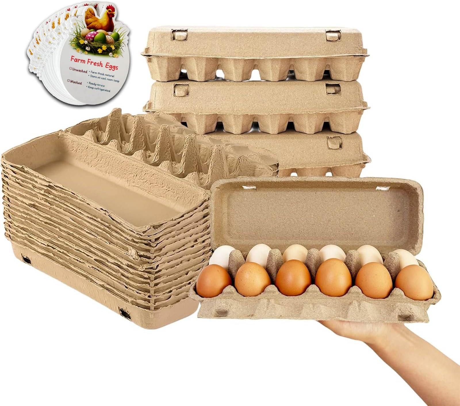 Reusable Pulp Egg Carton,12-Count Storage Container, Farm Fresh Egg Holder for Countertop, Chicken Egg (20, brown, 2 * 6)