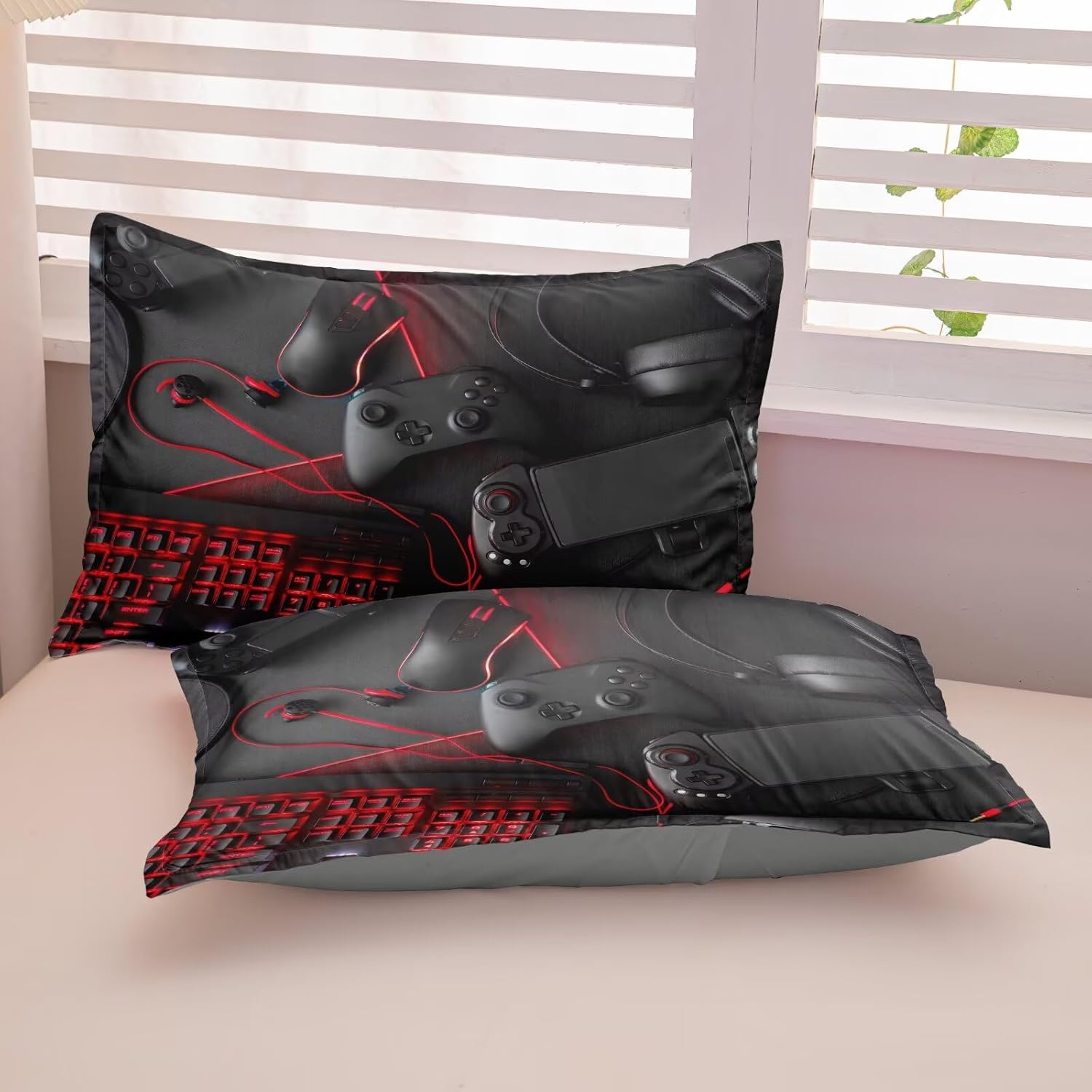 6 Pieces Boys Gamer Bedding Set Twin,Gaming Comforter Sets for Kids Teens Game Bed Set,Boy Bed in a Bag(1 Comforter,1 Flat Sheet,1 Fitted Sheet,2 Pillow Shams,1 Pillowcases) - Image 7