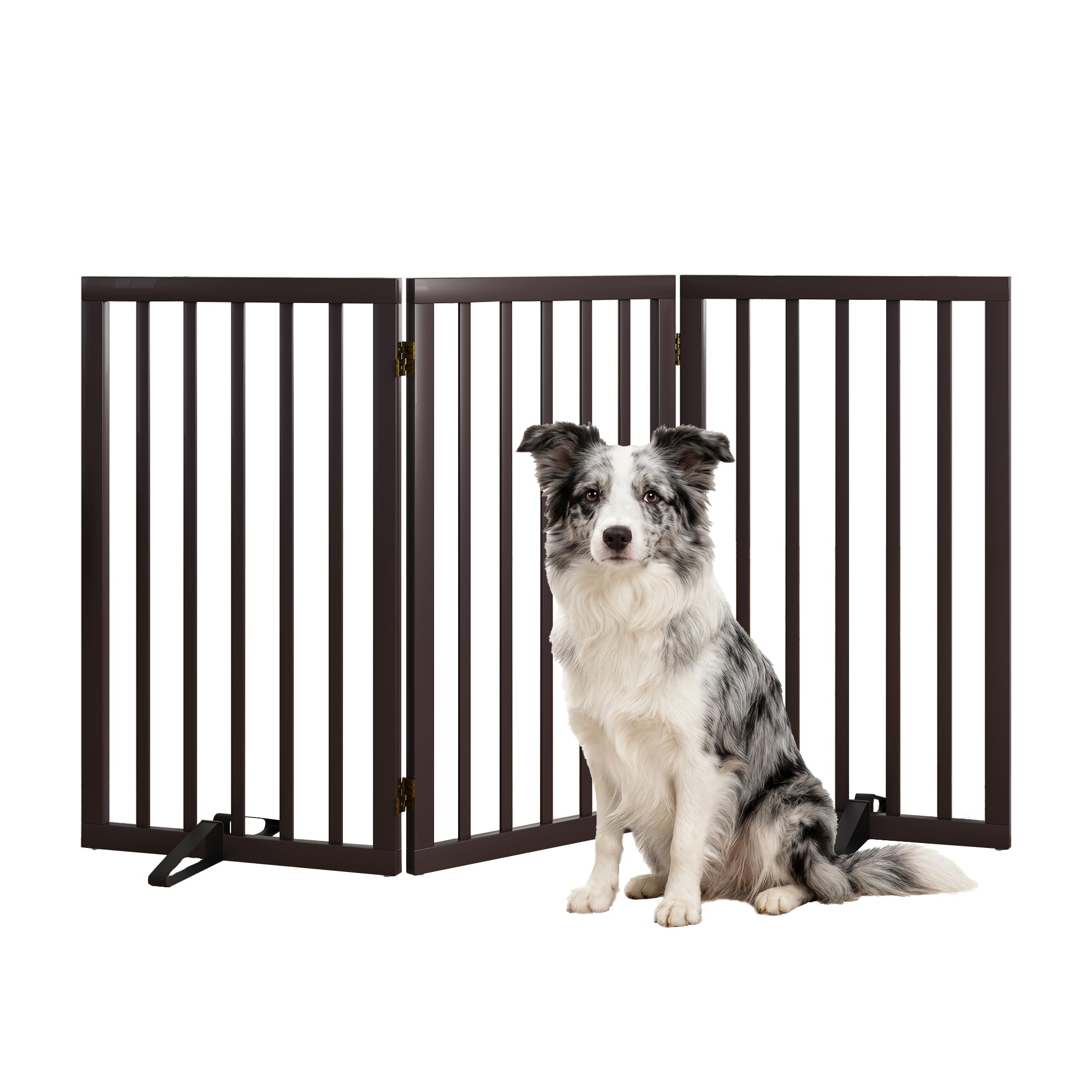 Semiocthome Freestanding Dog Gates and Barriers Indoor, Pet Gates for Doorways and Stairs, 60cm (H) - 4 Panels Puppy Gate with 2 Metals Stands, Adjustable Safety Fence Fit Up to 188cm - Natural — view 38