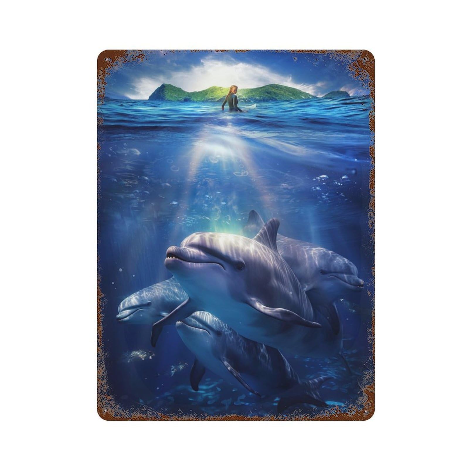 Ocean Harmony Vintage Wall Sign 15.7"x11.8", Rust Effect Metal Decor for Basement, Hobby Room And Garage Decor