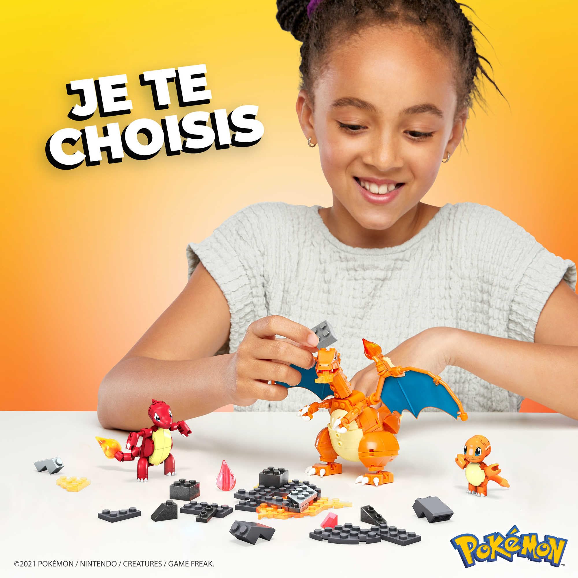 Mega Pokémon, Jeu de Construction de Figurines pour Enfants, Coffret évolution de Salamèche avec 300 pièces, 3 Personnages posables, Reptincel et Dracaufeu, HFG06