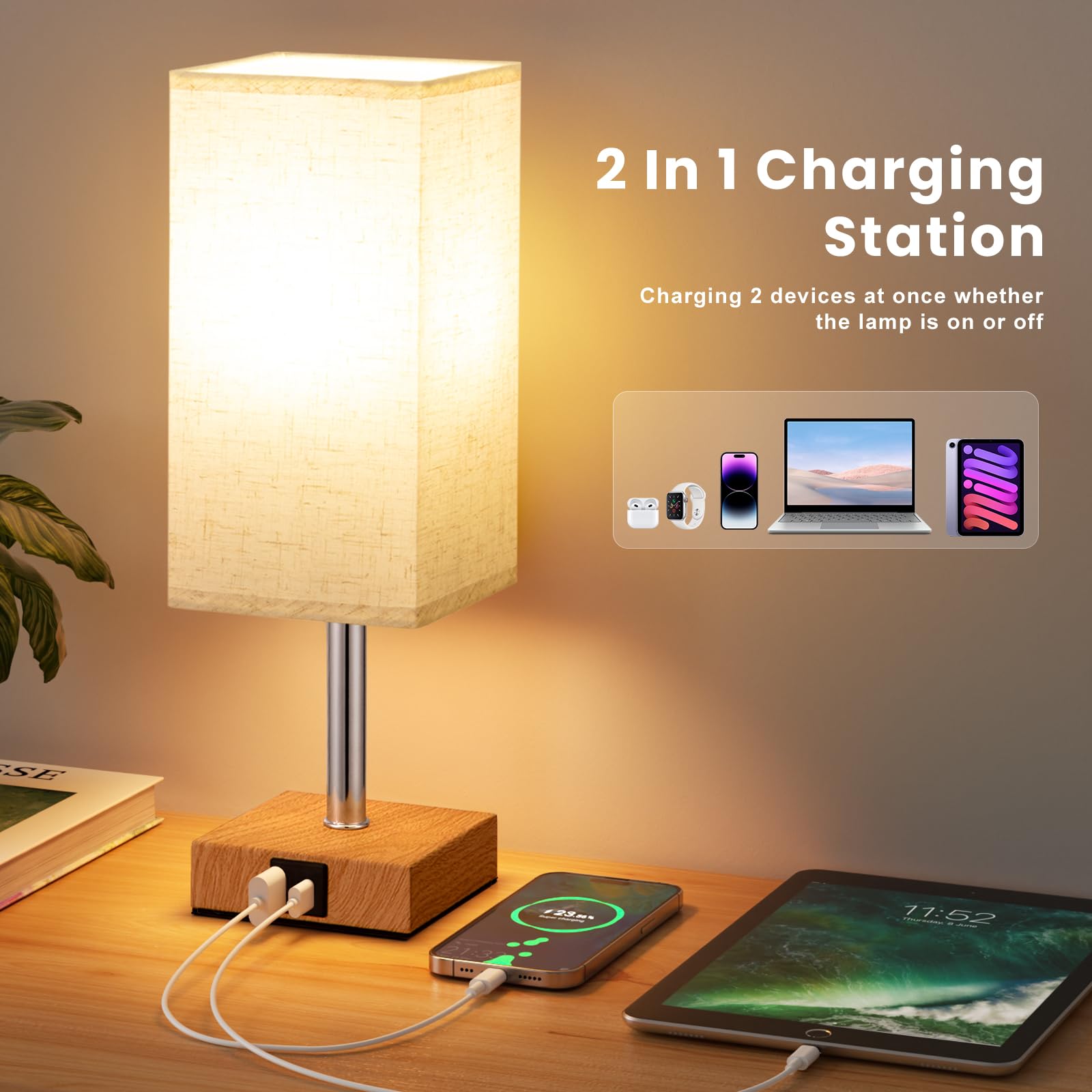 Aooshine Bedside Lamps, Table Lamp for Living Room Bedroom Touch Lamps Bedside with USB A+C Charging Ports - Image 4