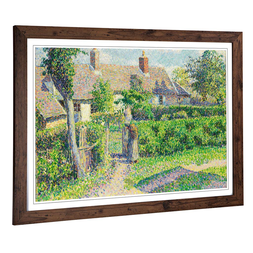 Big Box Art Framed Print of Camille Pissaro Peasants Houses Design | Wall Art Picture | Home Decor for Kitchen, Living Room, Bedroom, Hallway, Walnut, A2 / 24.5x18 Inch / 62x45cm