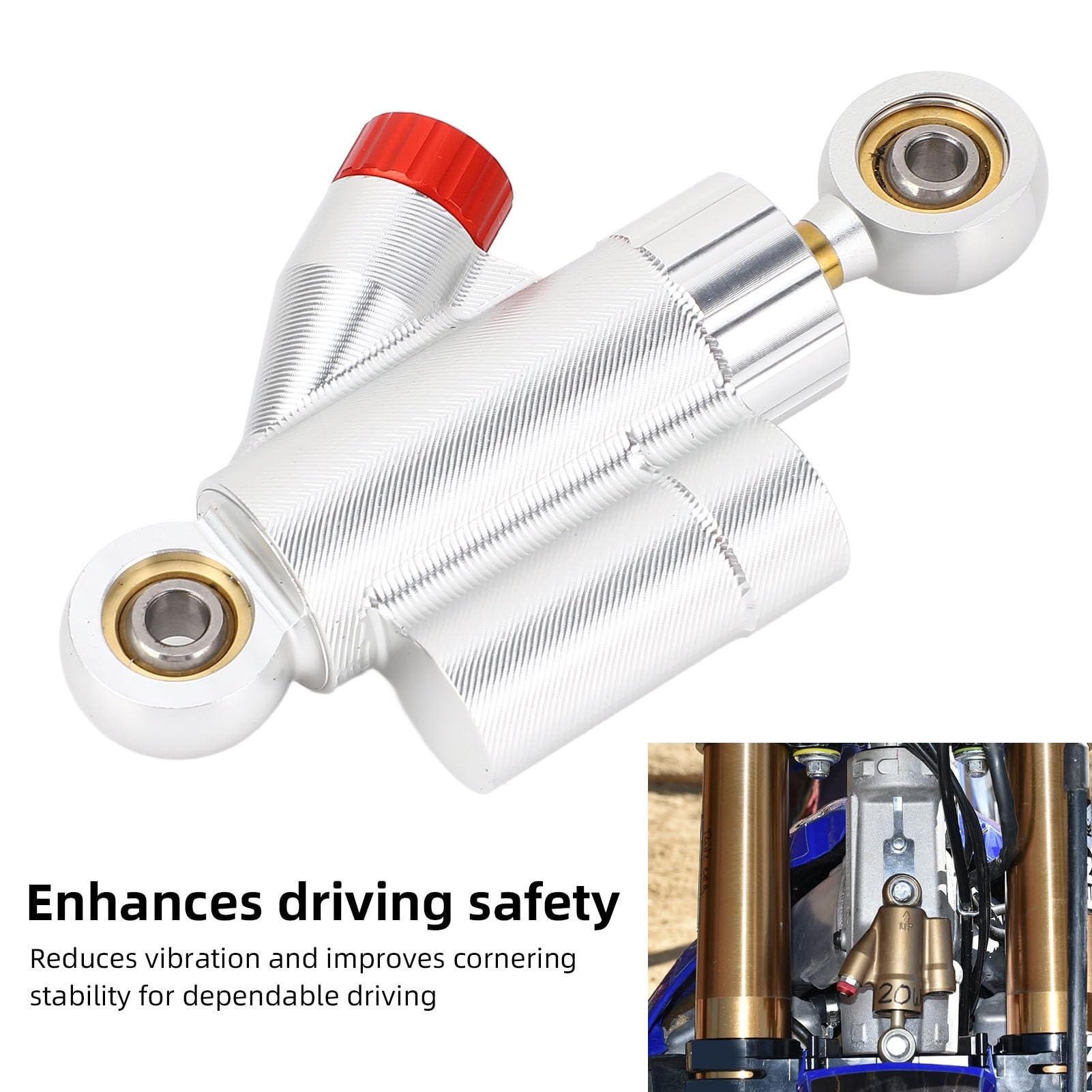 Amortiguador de dirección ajustable CNC con metodo de amortiguación completo para reducir la vibración Aleación de aluminio 6061 Ajuste universal para motocicleta para (Plata)