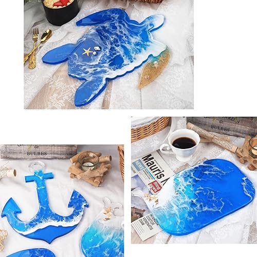 Miniatura 6 de Juego de 3 moldes de silicona epoxi en forma de tortuga, ballena, fundición de resina, manualidades de pintura oceánica, kit de moldes de mar de