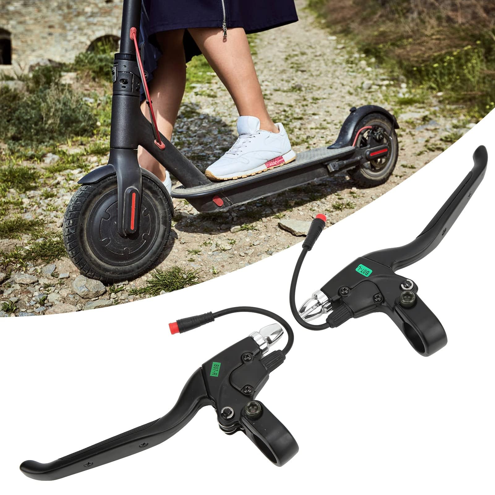 1 Paio di Leve Freno Meccaniche Elettriche,Maniglia del Freno in Lega di Alluminio con Connettore Impermeabile a 2 Pin,per Scooter Elettrico a 2 Ruote,Set di Ricambio per Manubrio Elettrico
