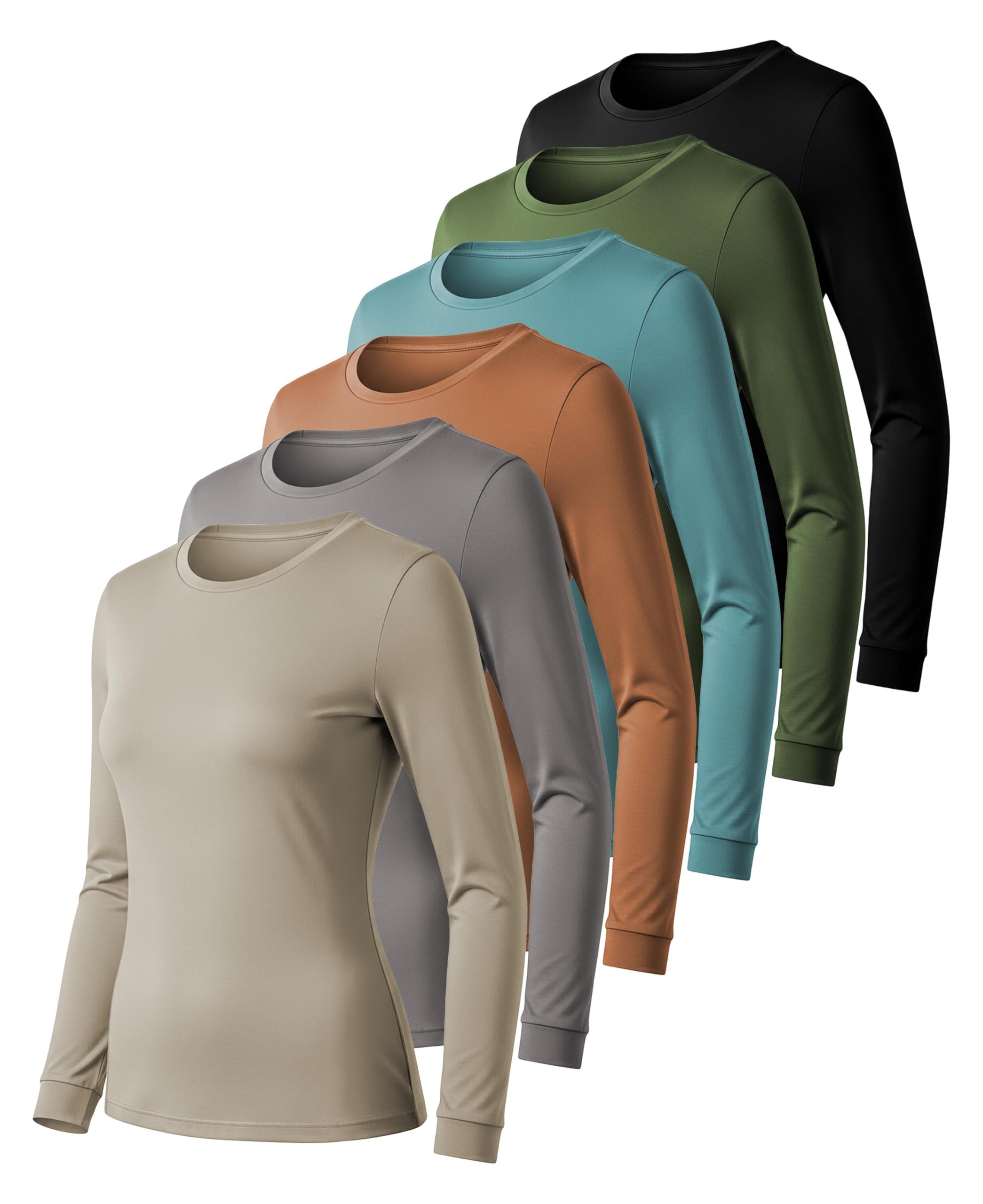 Womens Ultra Soft Midweight Baselayer Top | All Season Thermal Scoop Neck Long Sleeve Shirt | Multi Packs