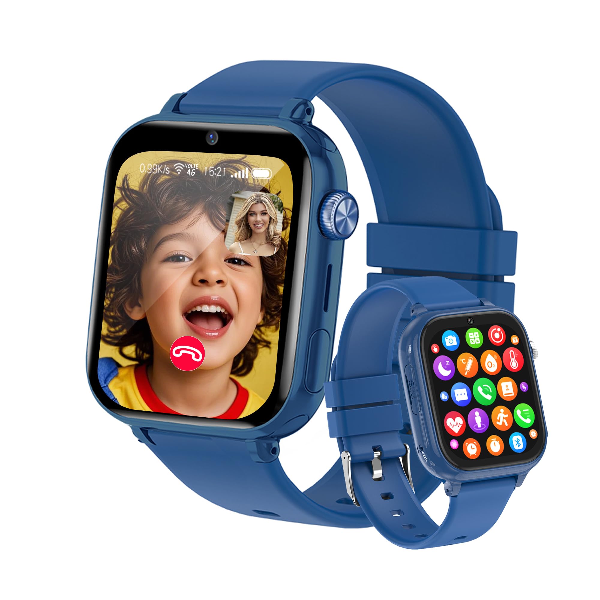 Reloj Inteligente Niño 4G, Smartwatch Niños GPS y Llamadas, SOS, Modo Clase, Vídeo/Voz Chat, Podómetro, Despertador, Calendario, Juegos, IP68 Reloj GPS Niños Regalo de Cumpleaños de Navidad 4-15 Años