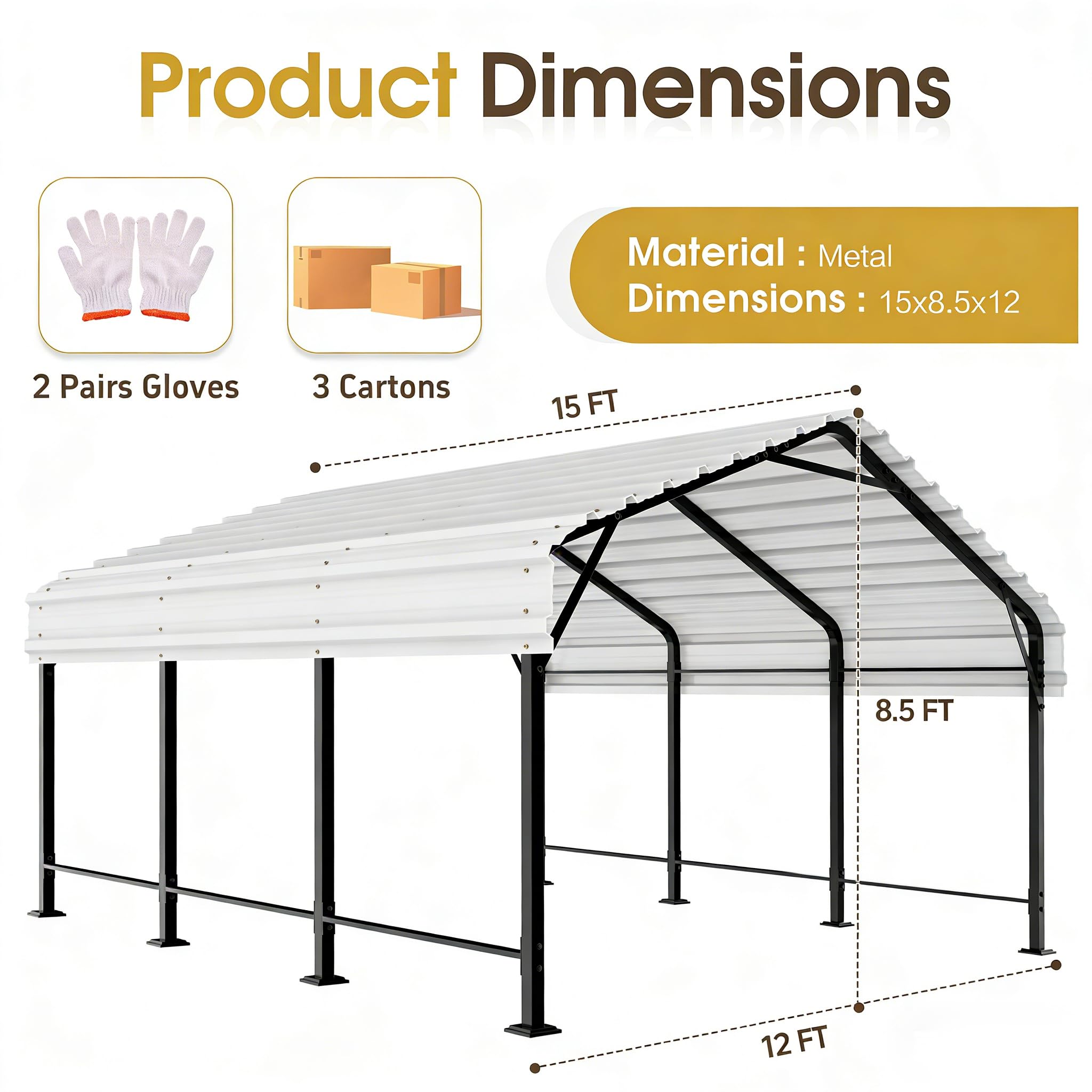 Amazon.com: JAMFLY Carport, 12X15 FT Metal Carport, Heavy Duty