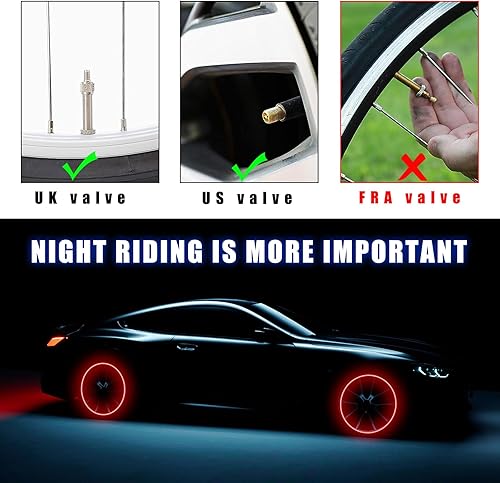 Miniatura 9 de Ziciner 4 luces LED para tapa de válvula de neumático, bombillas de neón con 12 baterías adicionales, tapones antipolvo, accesorios de motocicleta y