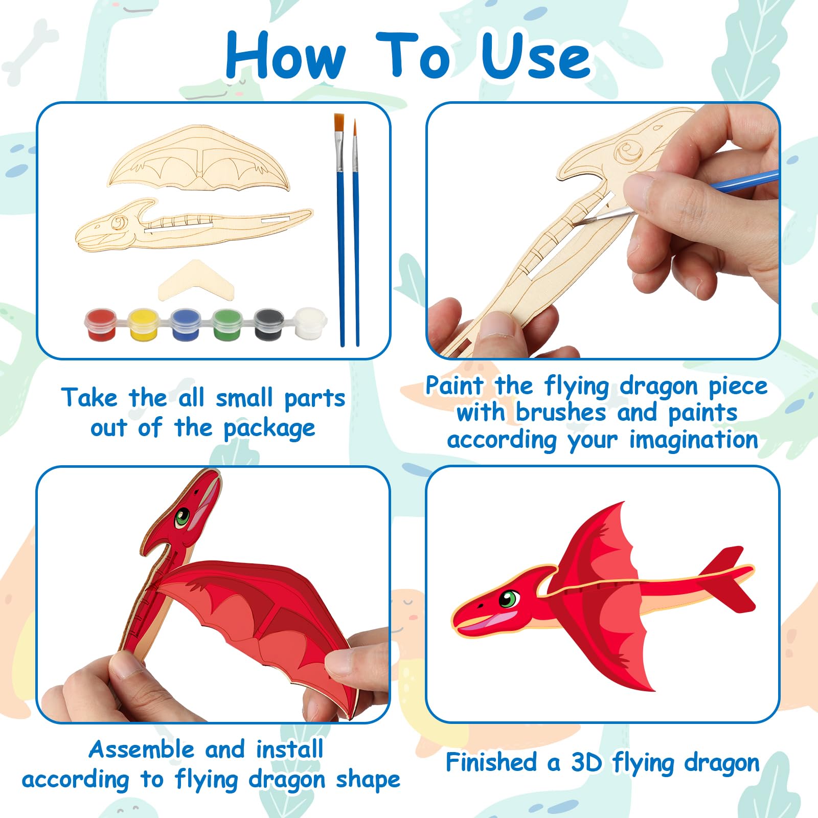 Snapklik.com : 14 Pack Wooden Dragon Craft For Kids Make Your Own 3D ...