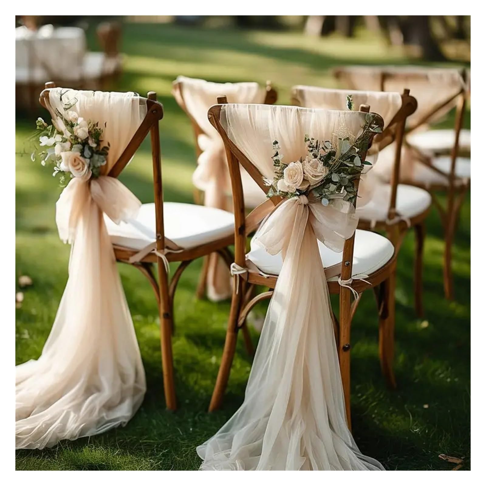 YGSGJSP Chair Sashes 50-10pieces 200x75cm gauze Chair Back Veil Wedding Sashes Bows Covers Ribbon Party Decor for Wedding(Beige,50pcs)