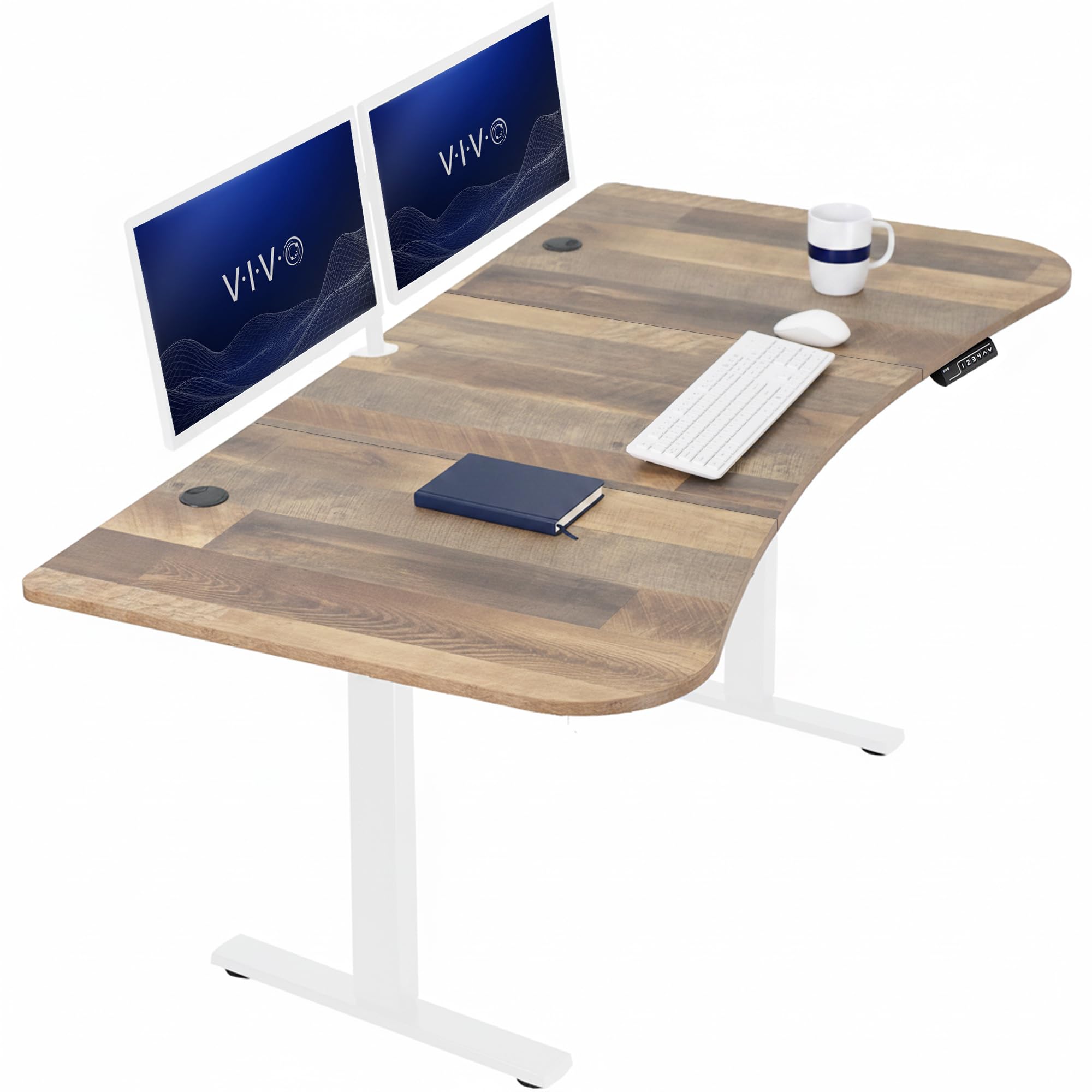 VIVO Reclaimed Wood 63 x 32 in Standing Desk, DESK-KIT-1W1P | Electric, Holds 220 lbs, Sit Stand Up, Height Adjustable, Home Office, Memory Presets, 1B Series, White Frame