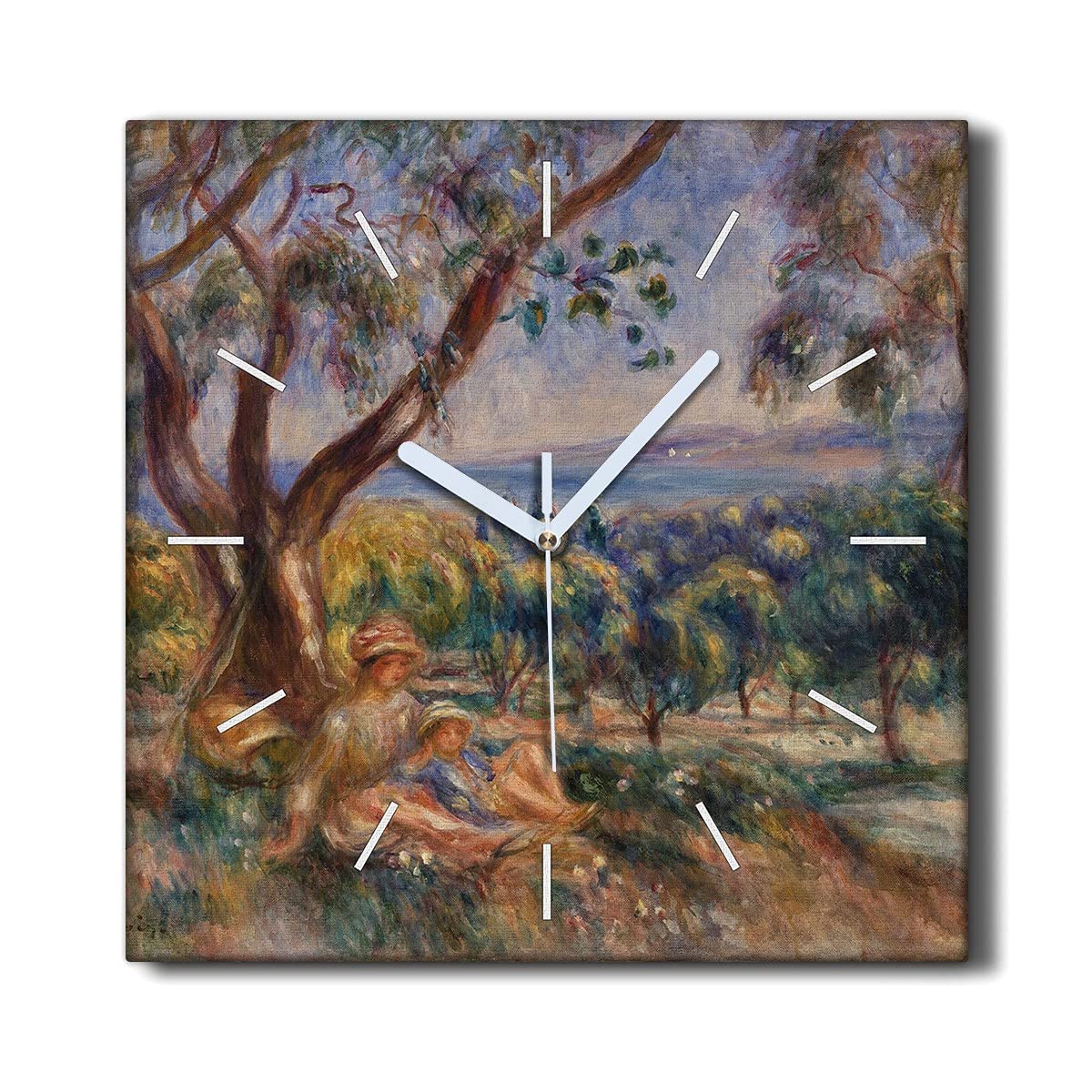 Horloge sur Toile 30x30cm Paysage Forestier Silencieuse pour Salon