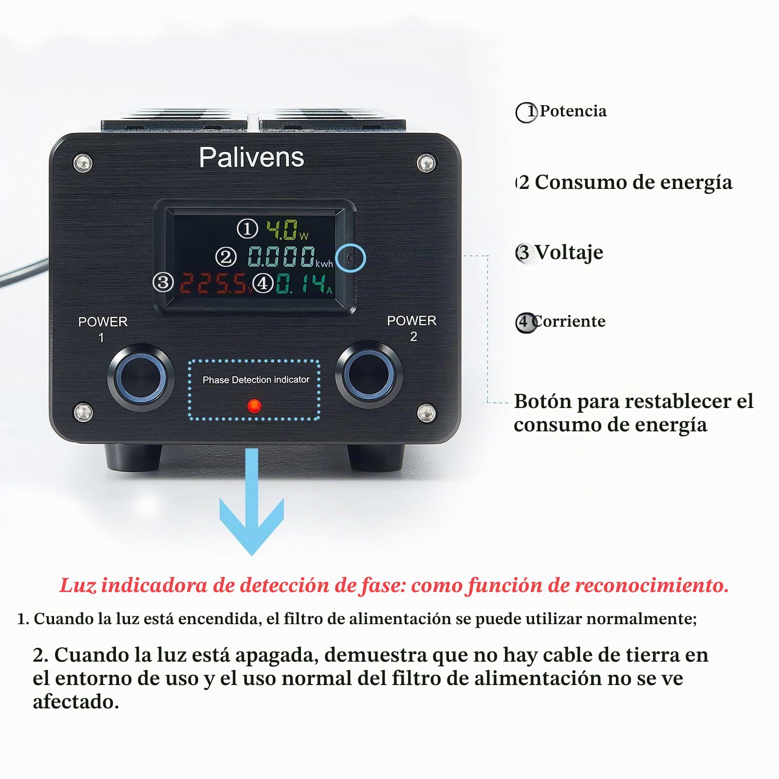 Regleta de Tomas de Filtro de Red HiFi con Pantalla LCD, Negro | toma de filtro de interferencias de 8 vías con protección contra sobretensiones, protección de carga hasta 15 A