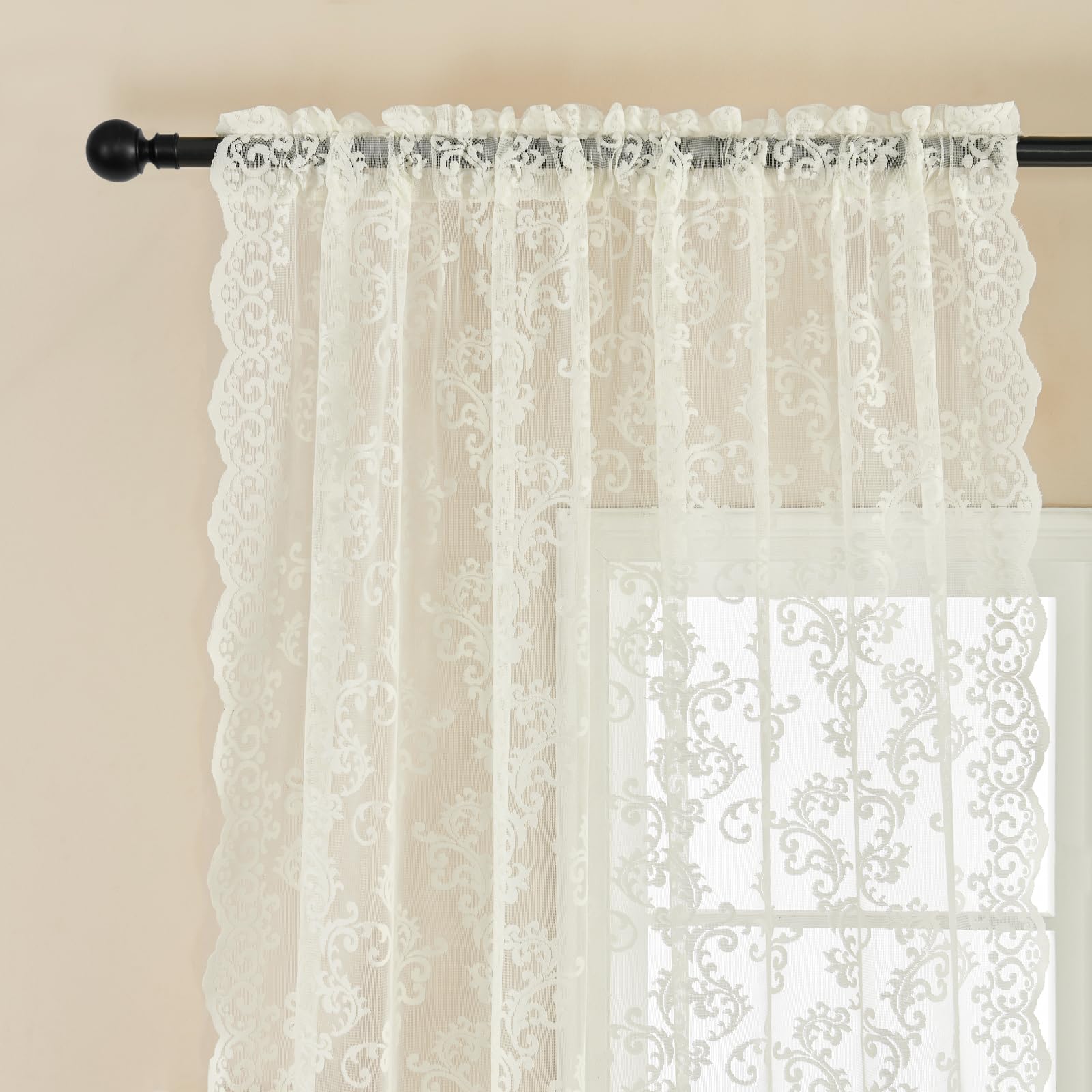 Tende a Doppio Strato in Pizzo Vintage Francese per Camera da Letto - Ricamate Floreali Bianche, Corte in Lino Rustico, Con Tasca per Asta (W2xH1.6m/79x59in