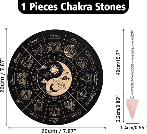 Miniatura 2 de INFUNLY Tablero de péndulo de madera Yin Yang Doce Constelaciones Bruja Dowsing Divination Planchette Board de madera Ouija de 79 pulgadas tablero