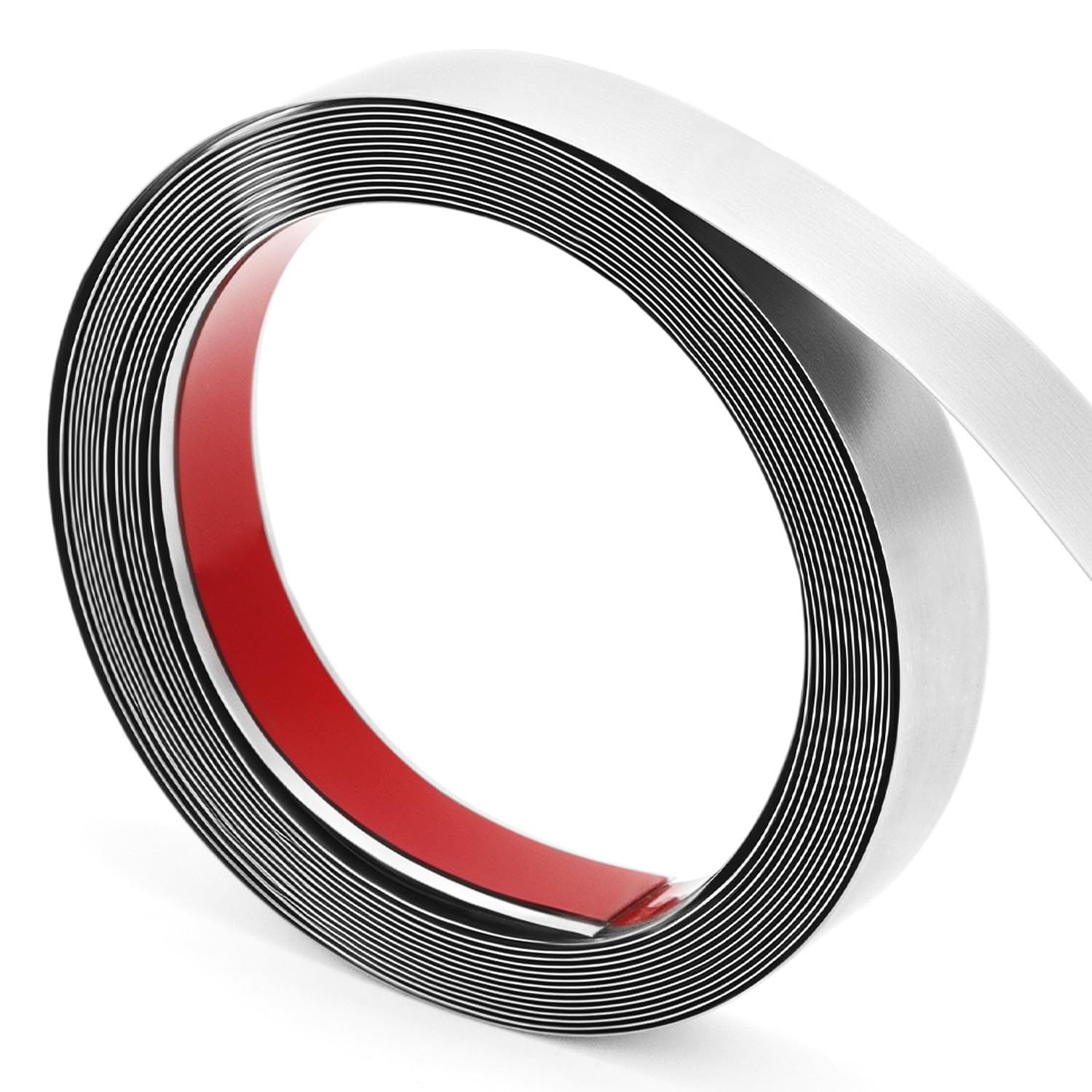 QWORK® 20mm x 5m Stainless Steel Wall Molding Trim - Brushed Finish Silver, Peel and Stick Design - for Wall Decoration, Mirror Frame, Fireplace Gap Filler and More