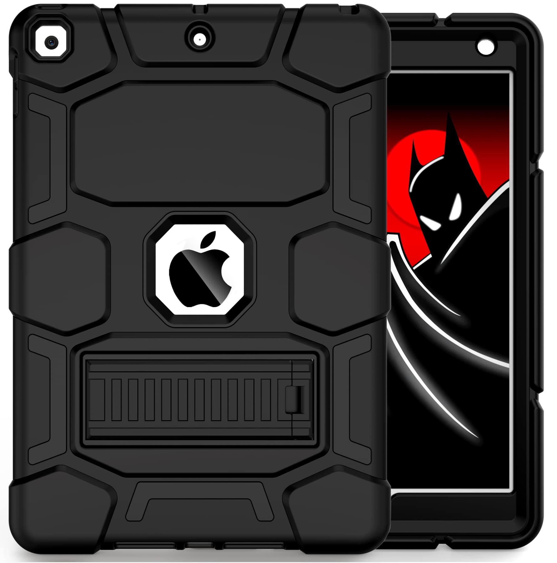 CCMAOiPad 9th Generation Case, iPad 8th/7th Generation Case, iPad 10.2 2021/2020/2019 Case with Kickstand, Heavy Duty Shockproof Hard Hybrid Three Layer Protective Cover, Black