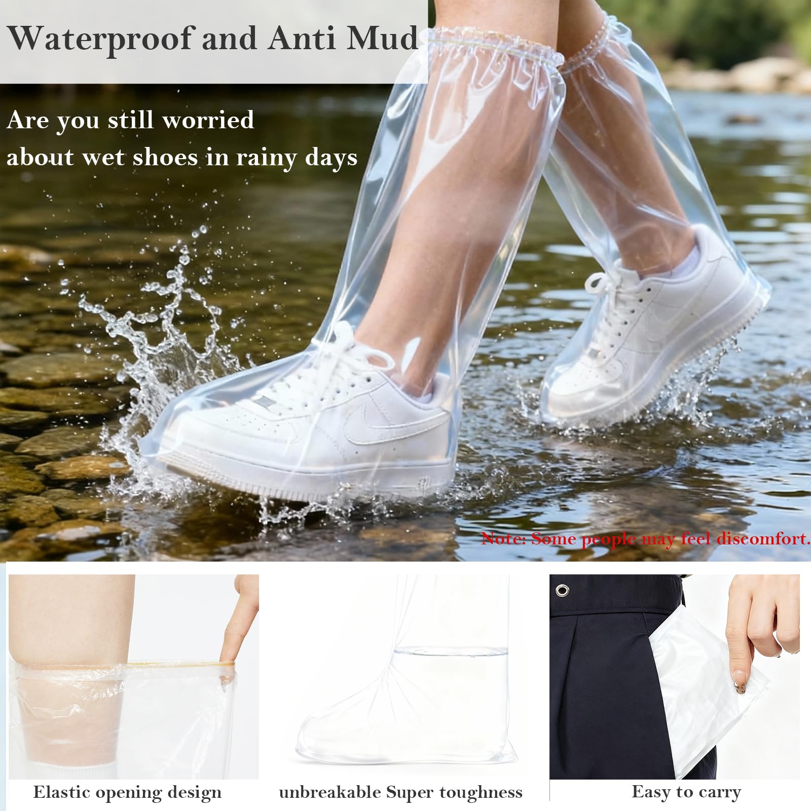 Copriscarpe impermeabili usa e getta per pioggia, 10 paia di copriscarpe in plastica trasparente, resistente, antiscivolo, per uomini e donne, per uso in Disney, pendolari e viaggi (trasparente