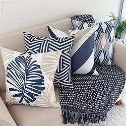 Kit 4 Capas de Almofadas Decorativas Geométrica abstrato Moderna Azul Bege 45x45cm