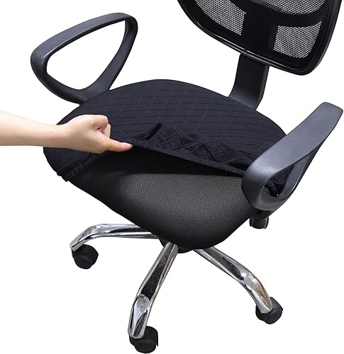 Melaluxe Funda para silla de oficina de jacquard elástico, extraíble y lavable, funda de asiento giratoria para silla de escritorio, color negro