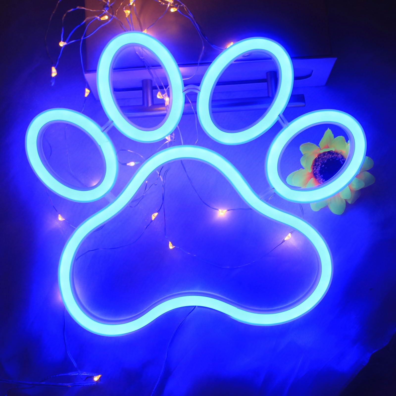 DAKABUKA Dog Cat Paw Neon Sign Paw Print Neon Sign Dimmable Neon Light for Pet Shop Pet Clinic Bedroom Wall Decor USB Powered Neon Light Wall Sign Art Decor (Blue) - Image 2