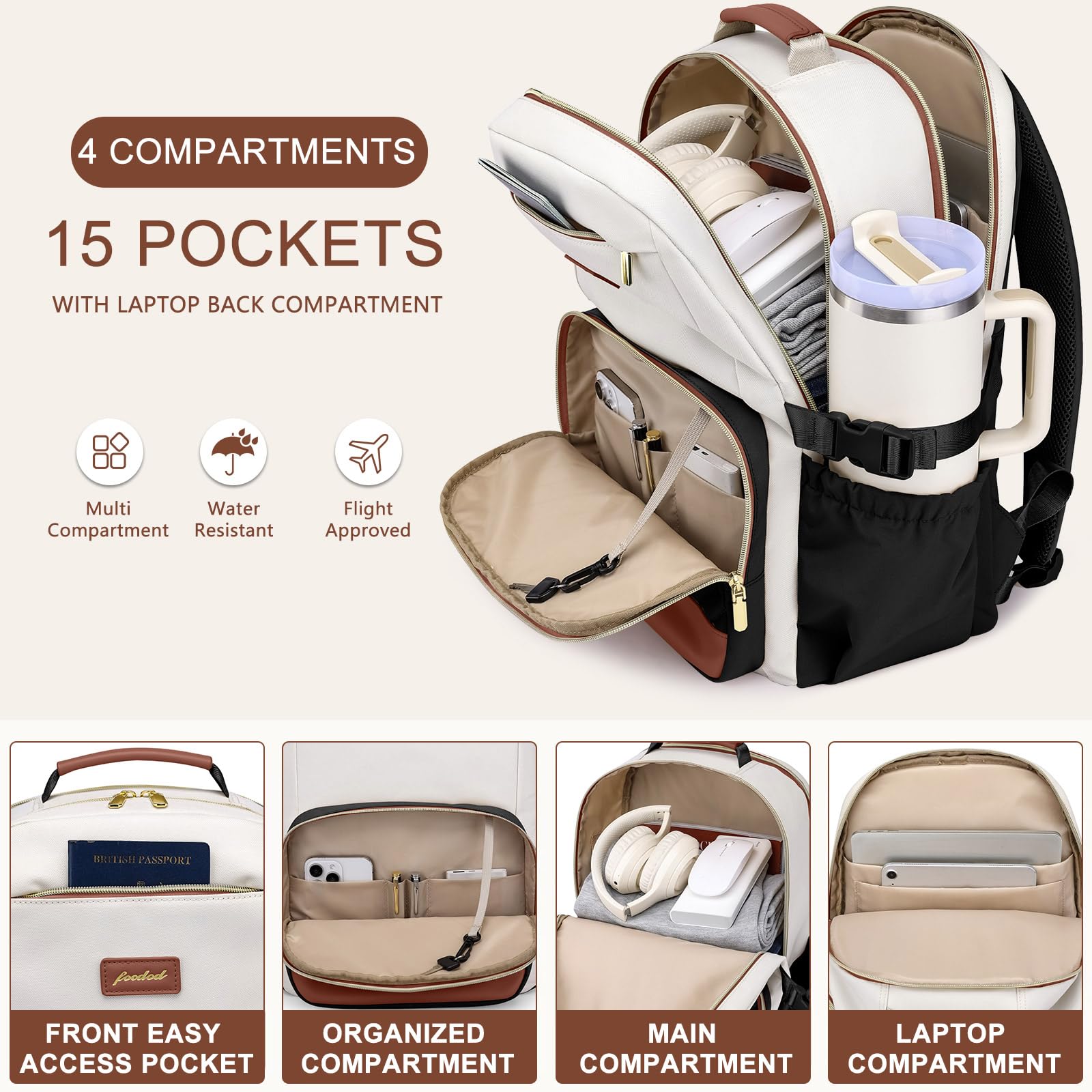 Laptop Backpack for Women Bookbag: 15.6 inch Work School Backpacks with Pouch Pocket for Large Capacity Cup & USB Charger College Book Bag Travel Business Nurse Teacher Bookbags Anti-theft Back Pack