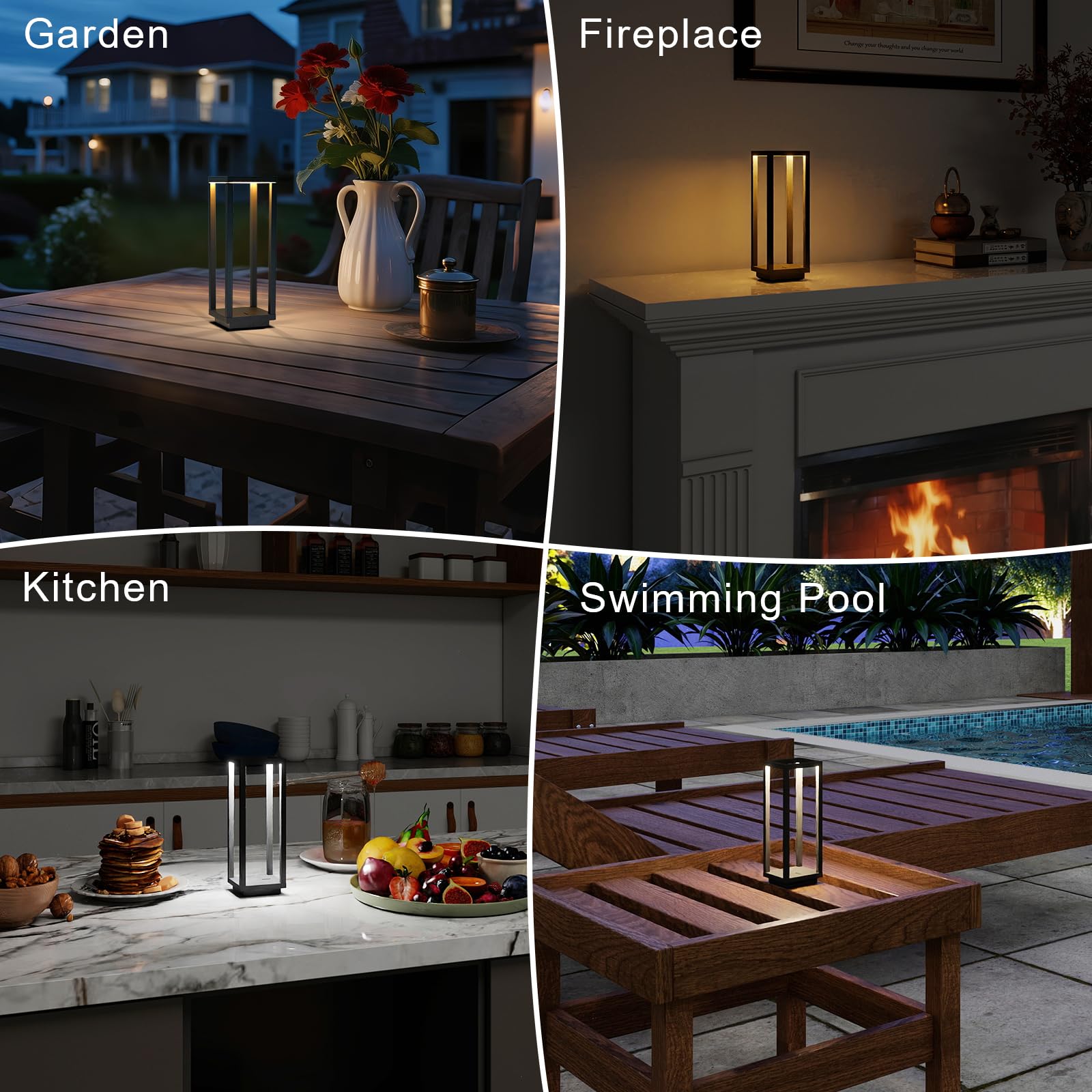 Kabellose Tischlampe, IP55 wasserdicht, 60 Stunden Laufzeit, wiederaufladbare Outdoor-Tischlampe, 3 Farben, stufenloses Dimmen, tragbare batteriebetriebene Tischlampe für Abendessen