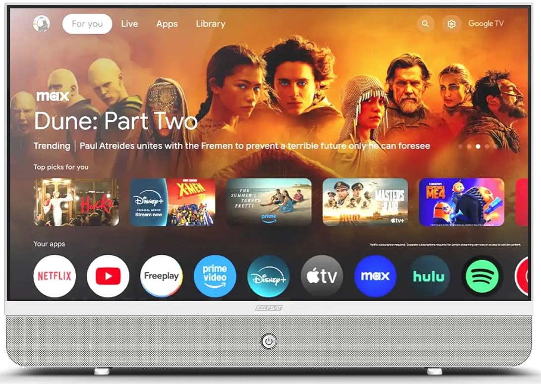 SELFSAT Streaming Display MSD 27 Weiß, 27 Zoll Full-HD Display mit Google TV, Integrierte Soundbar, 12V/24V/230V