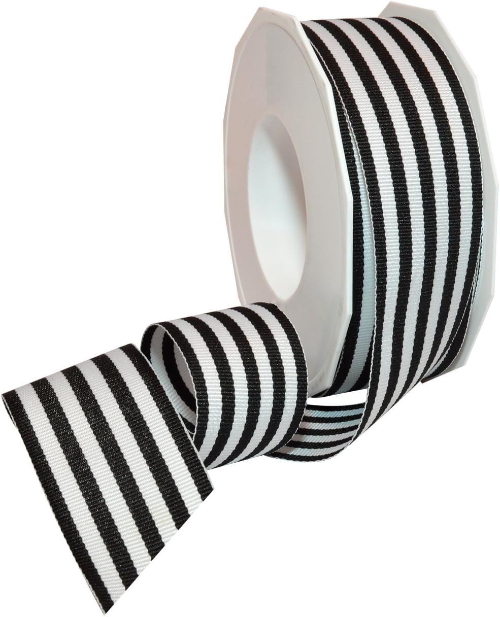 Morex Ribbon Striped Polyester Grosgrain Ribbon, Party Decorations, Gift Wrapping, Fun Patterns, 1-1/2" by 20 yd., Black