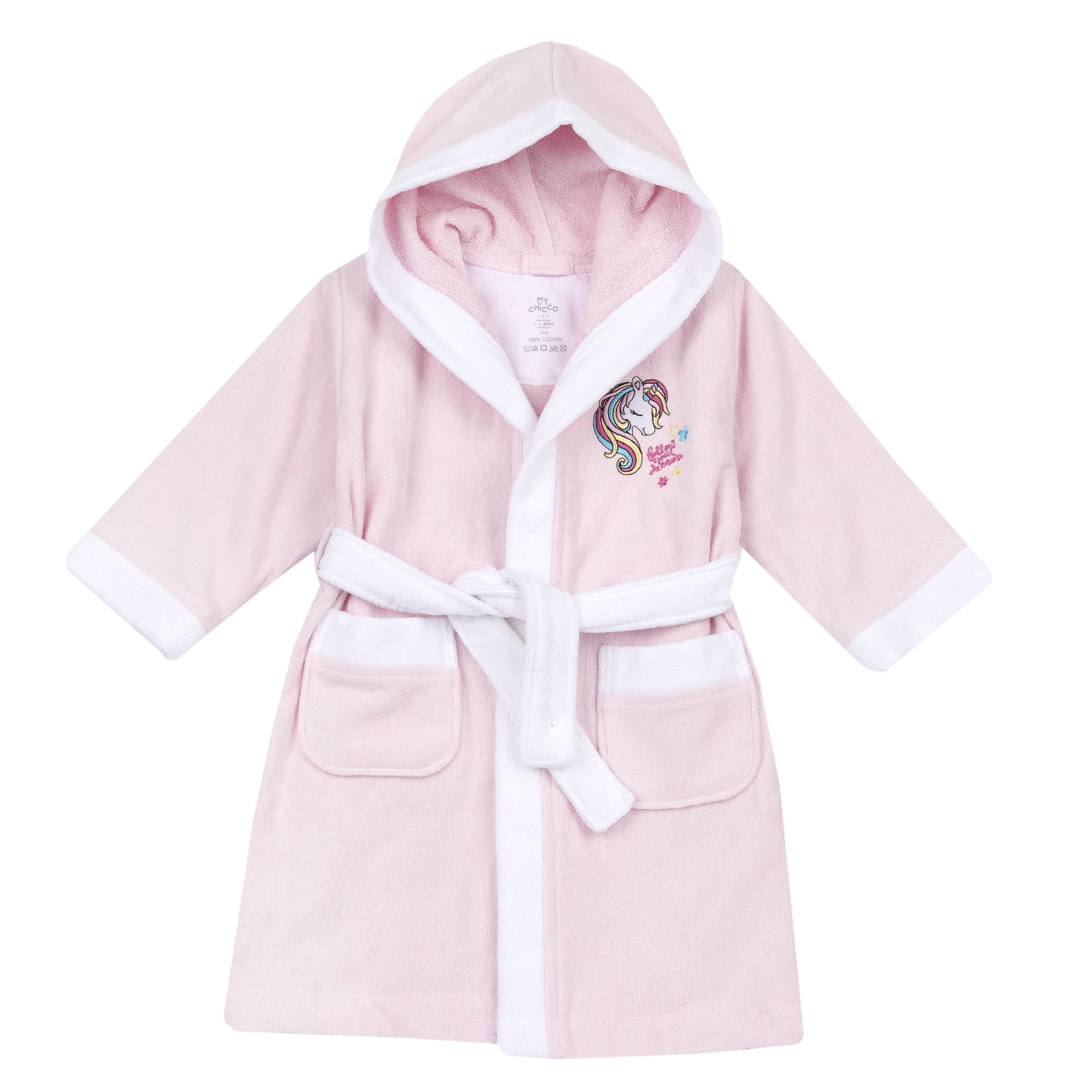 Chicco, Accappatoio Bambino e Bambina, in Morbida Spugna, con Comoda Cintura e Pratico Cappuccio, Designed in Italy