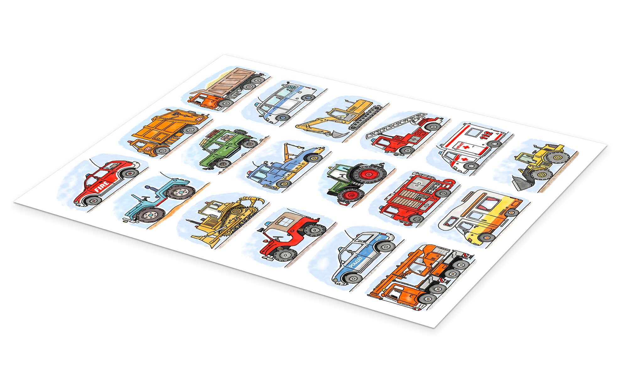 Wszystkie moje autka Plakat | 90 x 120 cm Hugos Illustrations Obrazy Dekoracja ścienna