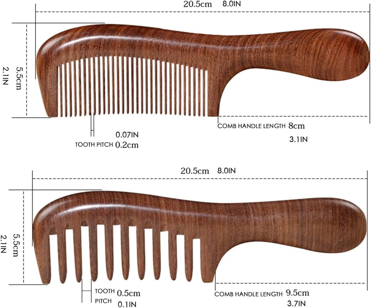Wide Tooth Handcrafted Wood Comb and Fine Tooth Wood Comb,Sandalwood Anti Static Detangling Horn Comb for Thick, Curly and Wavy Hair Comb